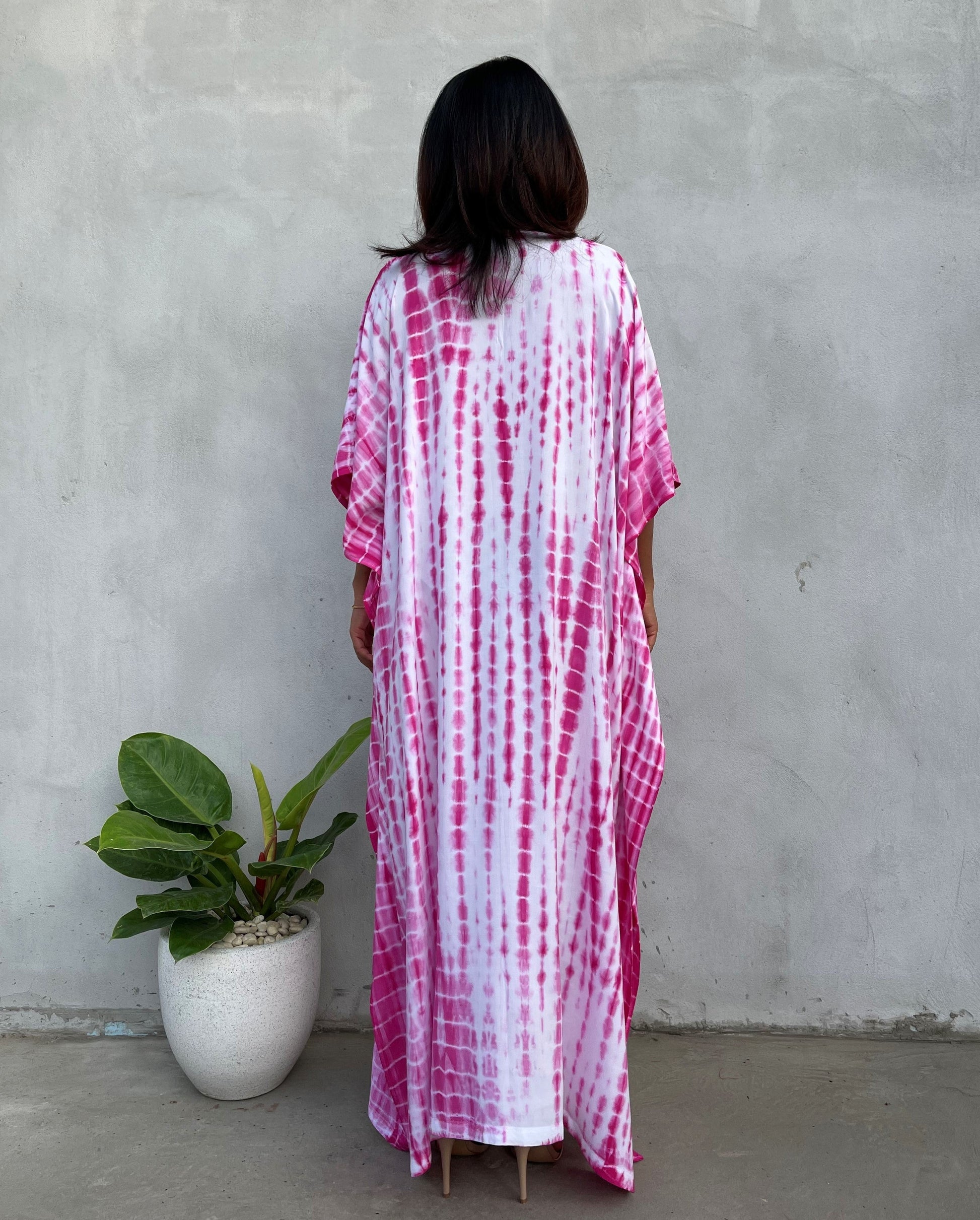 MALA handworks Eva Kaftan in White and Pink Tie Dye