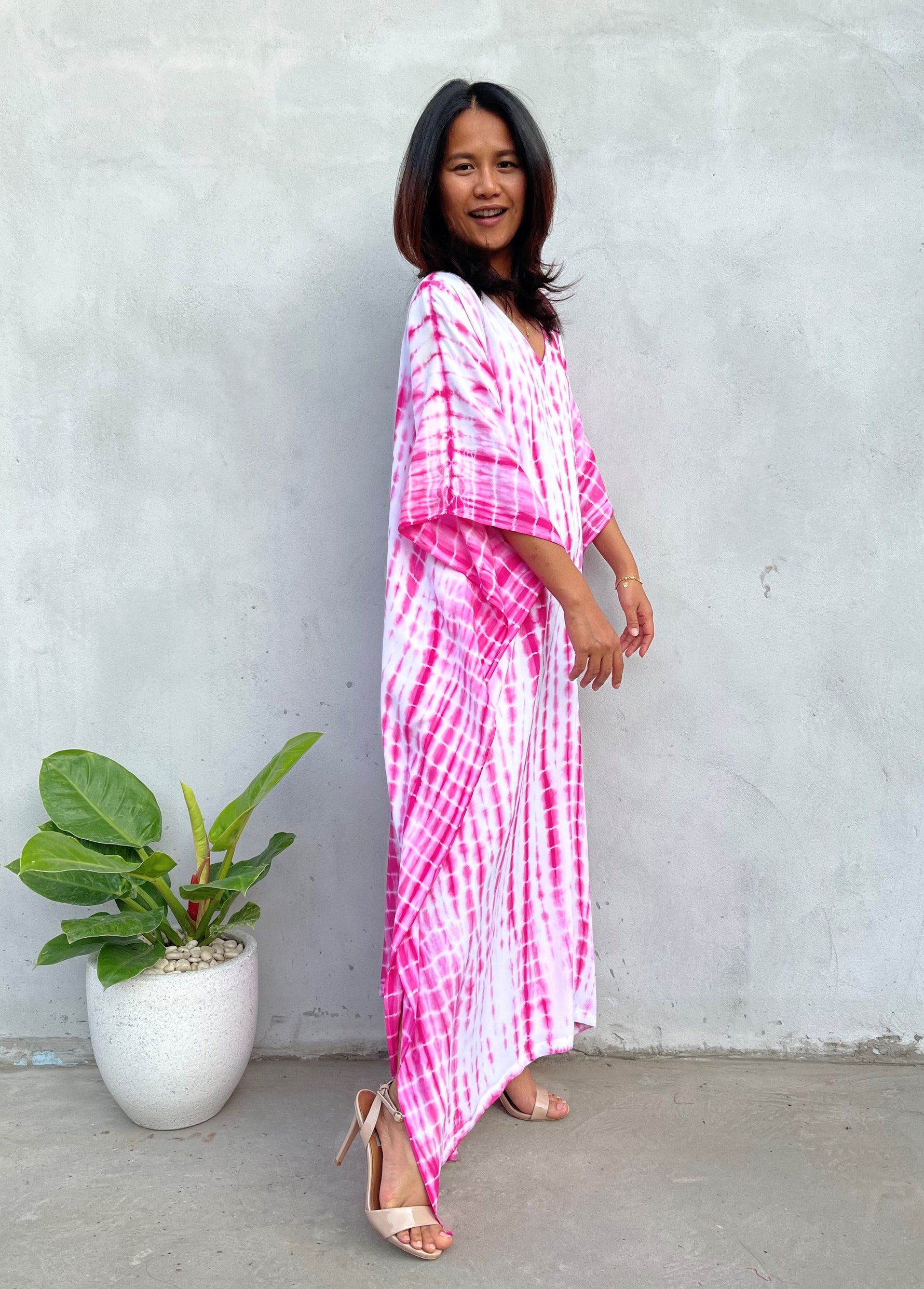 MALA handworks Eva Kaftan in White and Pink Tie Dye