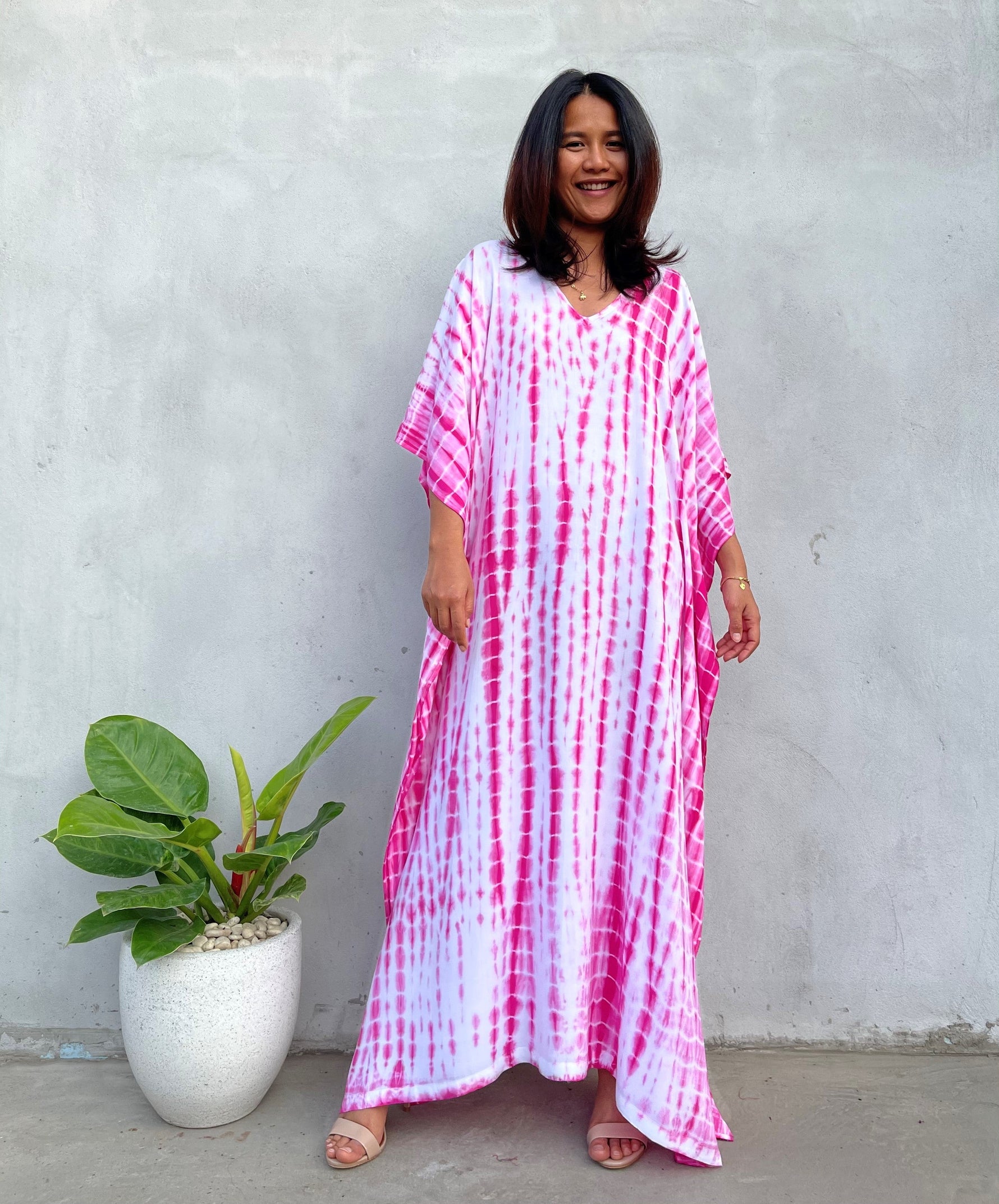 MALA handworks Eva Kaftan in White and Pink Tie Dye