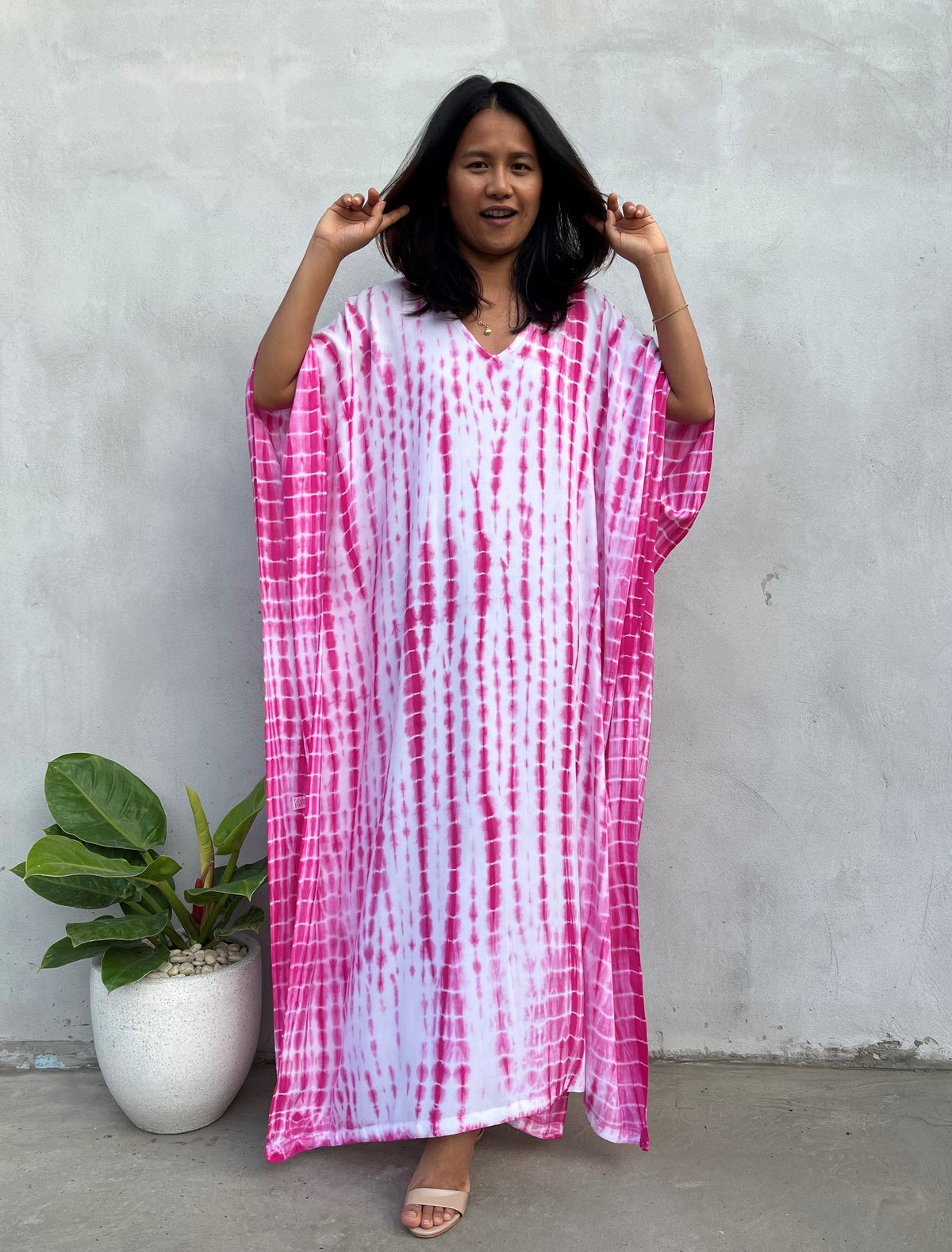 MALA handworks Eva Kaftan in White and Pink Tie Dye