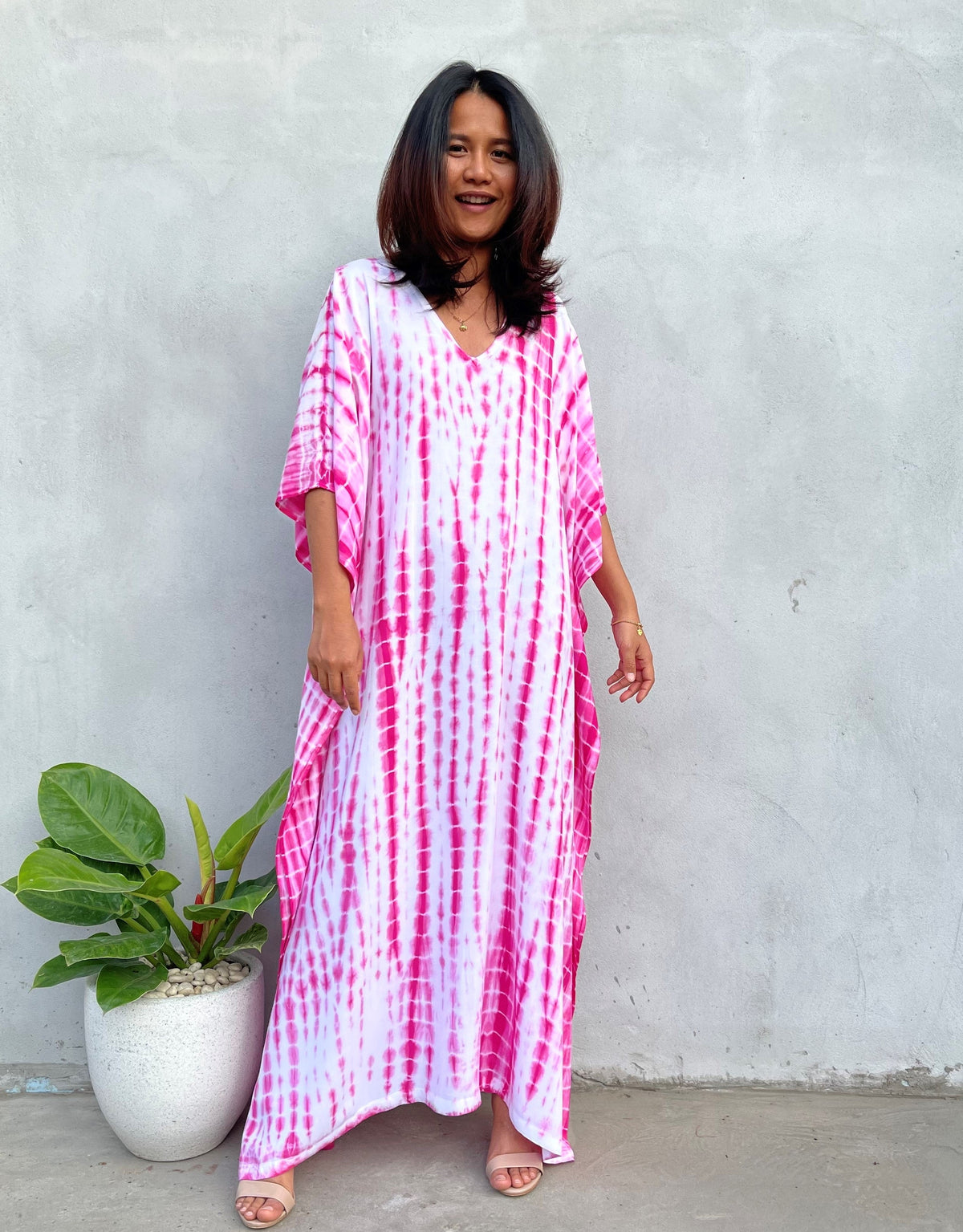 MALA handworks Eva Kaftan in White and Pink Tie Dye