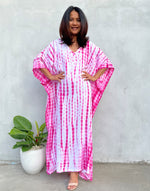 MALA handworks Eva Kaftan in White and Pink Tie Dye
