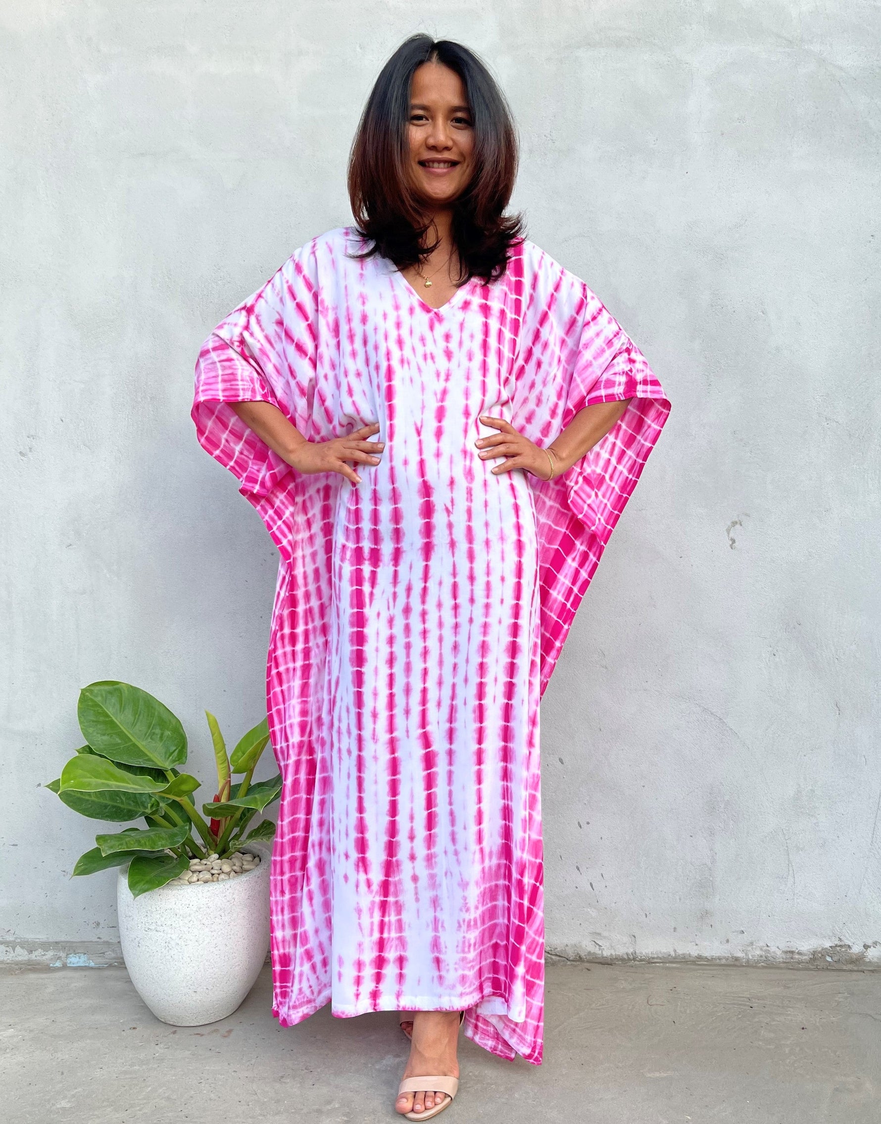 MALA handworks Eva Kaftan in White and Pink Tie Dye