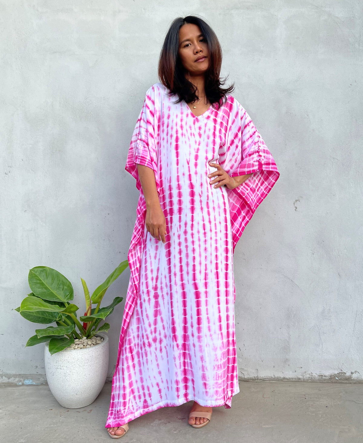 MALA handworks Eva Kaftan in White and Pink Tie Dye