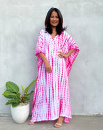 MALA handworks Eva Kaftan in White and Pink Tie Dye