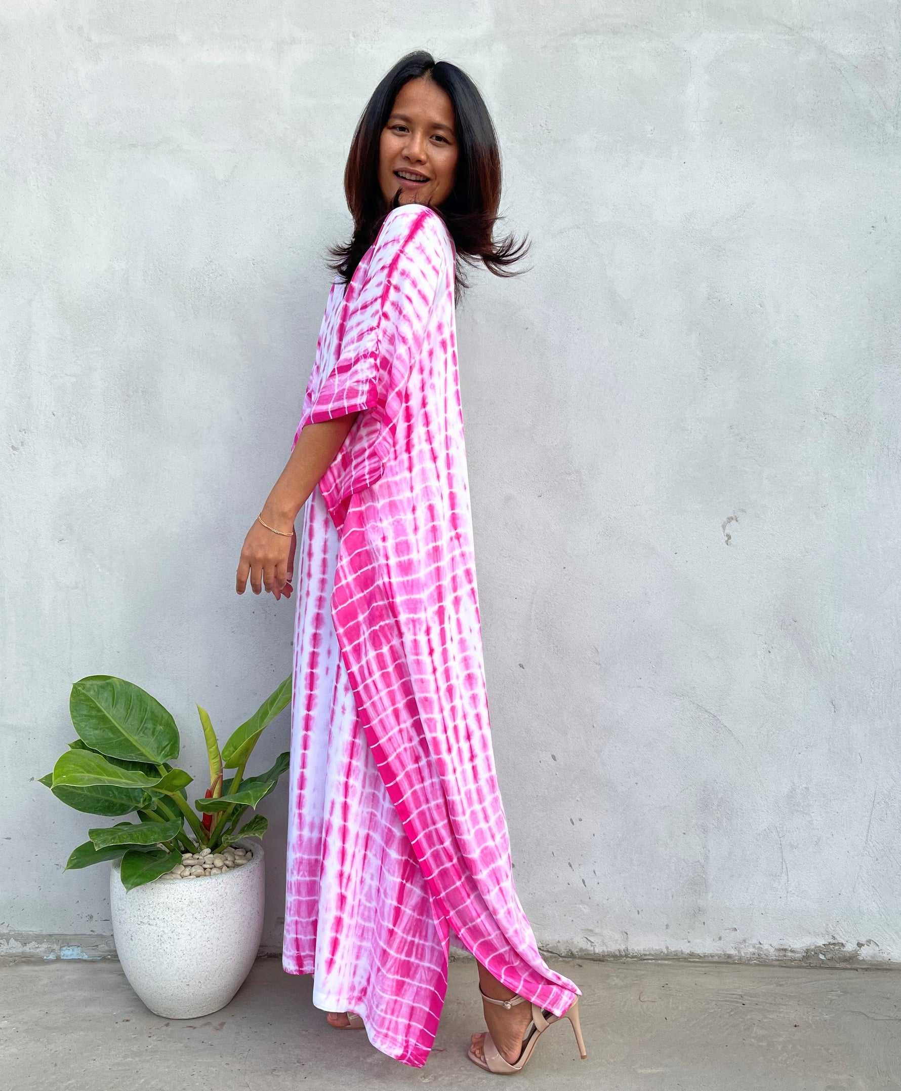 MALA handworks Eva Kaftan in White and Pink Tie Dye