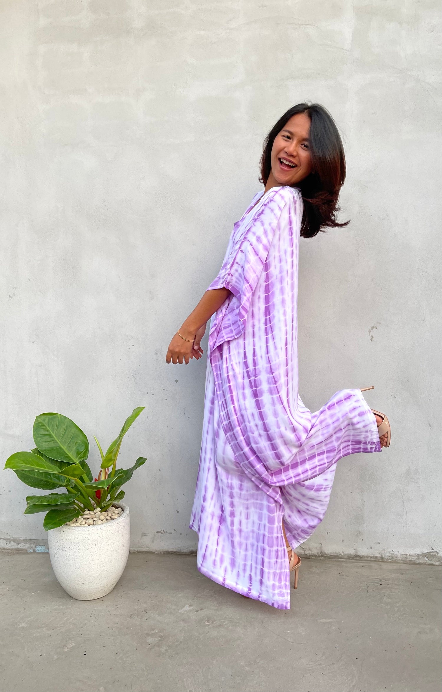 MALA handworks Eva Kaftan in White and Purple Tie Dye