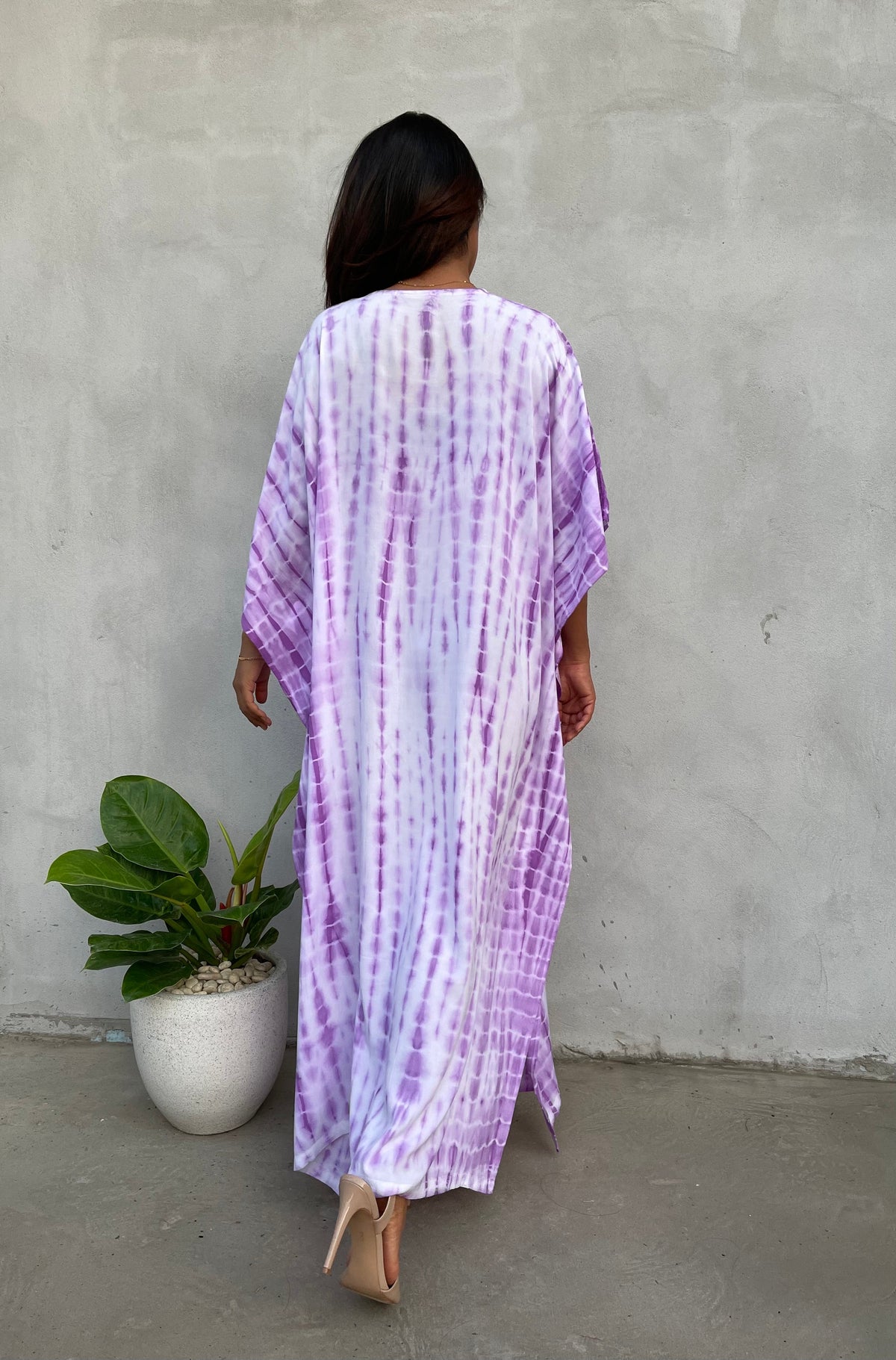 MALA handworks Eva Kaftan in White and Purple Tie Dye
