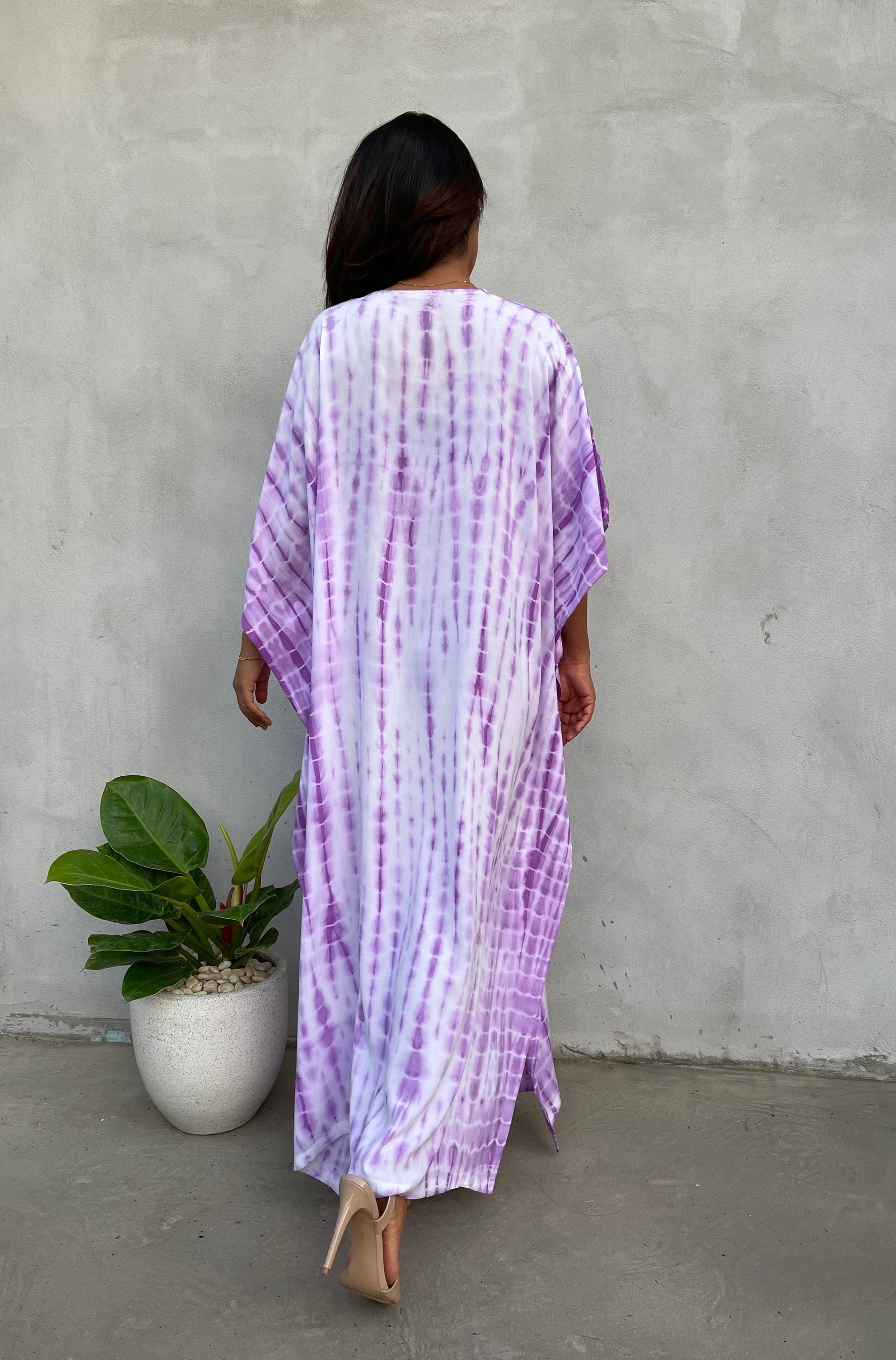 MALA handworks Eva Kaftan in White and Purple Tie Dye