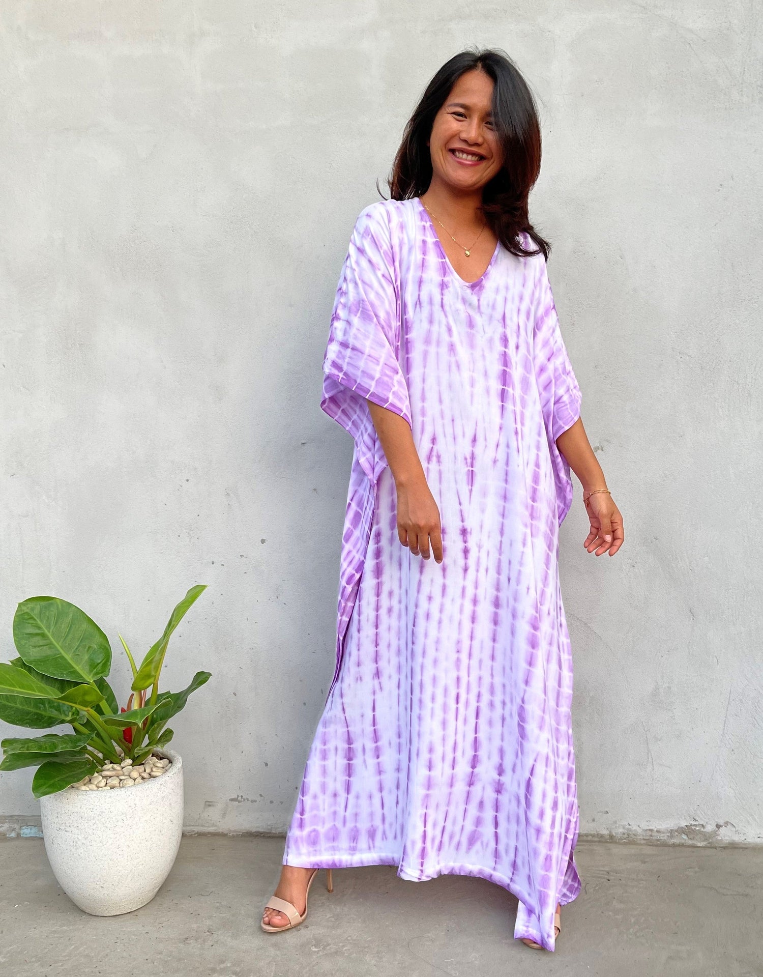 MALA handworks Eva Kaftan in White and Purple Tie Dye