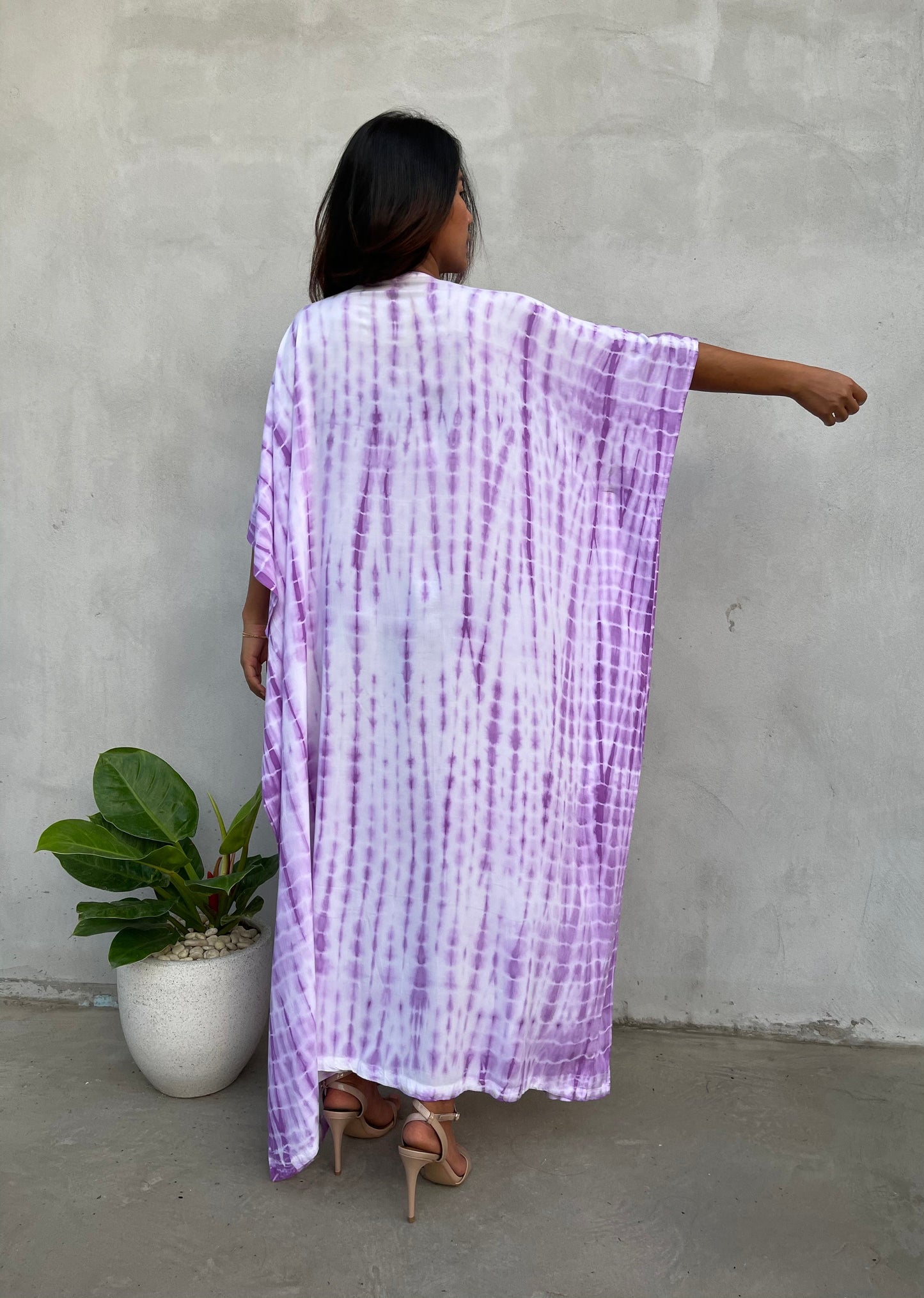 MALA handworks Eva Kaftan in White and Purple Tie Dye