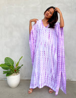 MALA handworks Eva Kaftan in White and Purple Tie Dye
