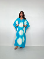 Evelyn Cotton Kaftan in Aqua Polka Dot-E-100-Mala Handworks