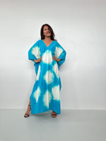 Evelyn Cotton Kaftan in Aqua Polka Dot-E-100-Mala Handworks