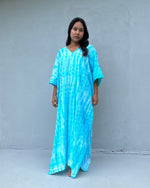 Evelyn Cotton Kaftan in Aqua Tie Dye-E-82-52-Mala Handworks
