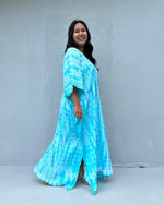 Evelyn Cotton Kaftan in Aqua Tie Dye-E-82-52-Mala Handworks