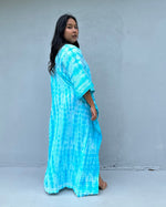 Evelyn Cotton Kaftan in Aqua Tie Dye-E-82-52-Mala Handworks