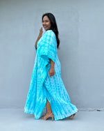 Evelyn Cotton Kaftan in Aqua Tie Dye-E-82-52-Mala Handworks