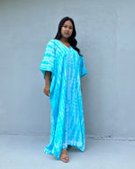 Evelyn Cotton Kaftan in Aqua Tie Dye-E-82-52-Mala Handworks