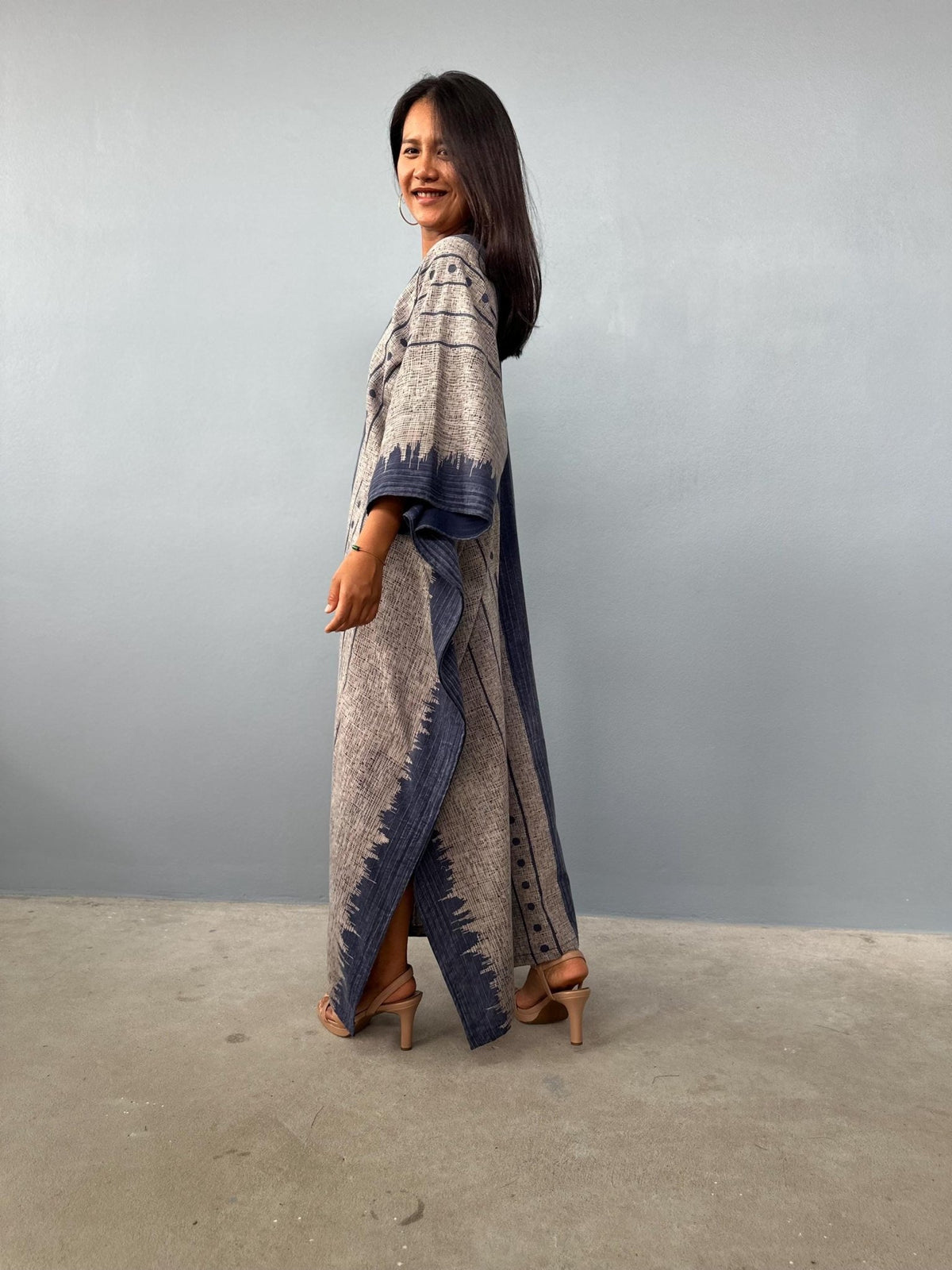 Evelyn Cotton Kaftan in Ecru Glyph-E-106-Mala Handworks