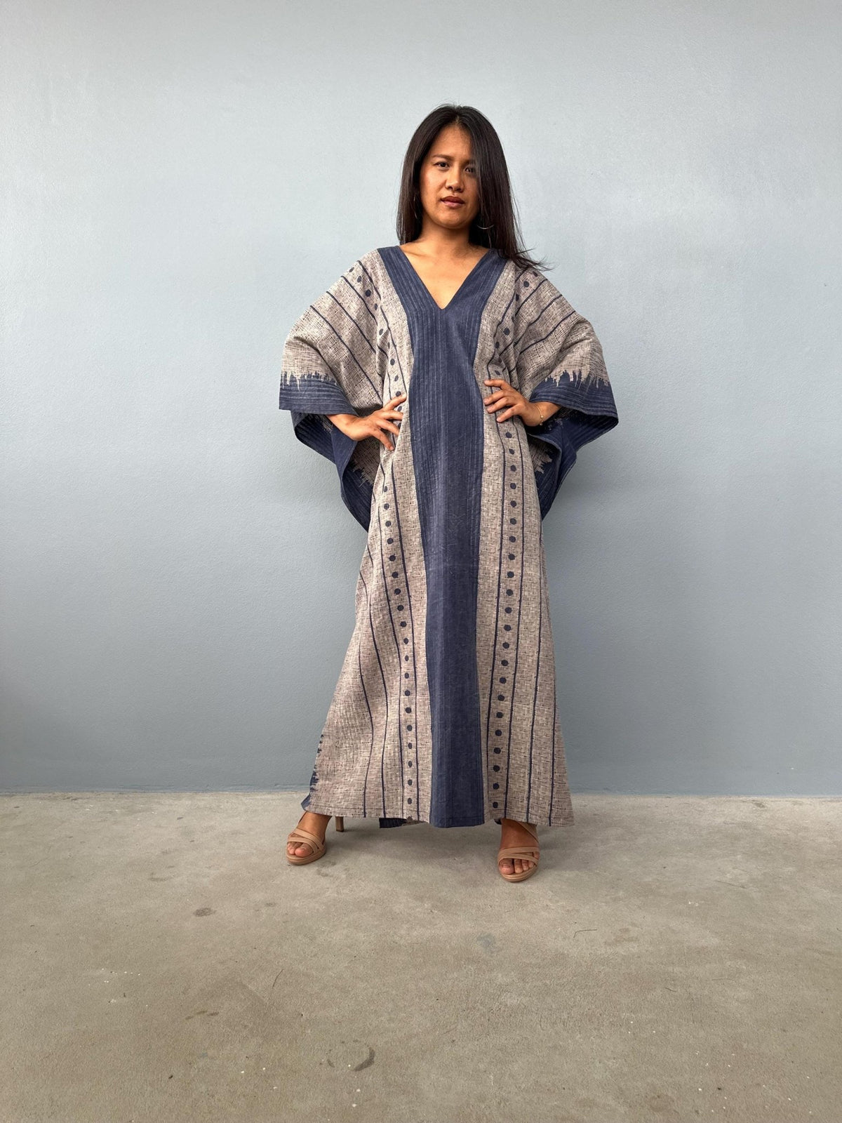Evelyn Cotton Kaftan in Ecru Glyph-E-106-Mala Handworks