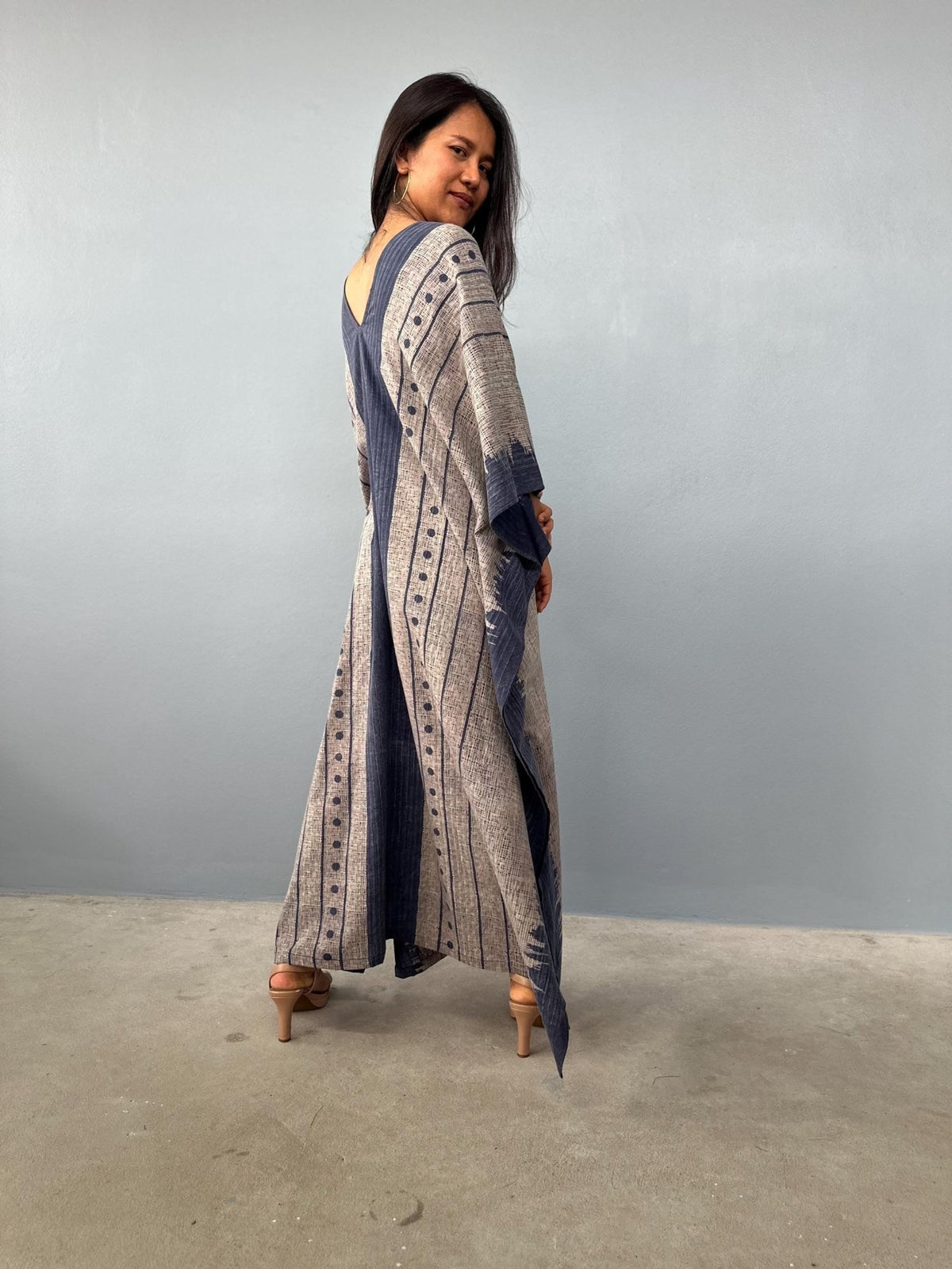 Evelyn Cotton Kaftan in Ecru Glyph-E-106-Mala Handworks