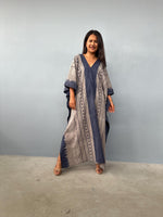 Evelyn Cotton Kaftan in Ecru Glyph-E-106-Mala Handworks