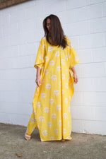 Evelyn Cotton Kaftan in Golden Block Print-E-2-Mala Handworks