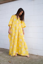 Evelyn Cotton Kaftan in Golden Block Print-E-2-Mala Handworks