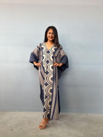Evelyn Cotton Kaftan in Indigo Crescent-E-104-Mala Handworks
