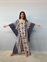Evelyn Cotton Kaftan in Indigo Crescent-E-104-Mala Handworks