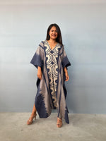 Evelyn Cotton Kaftan in Indigo Crescent-E-104-Mala Handworks