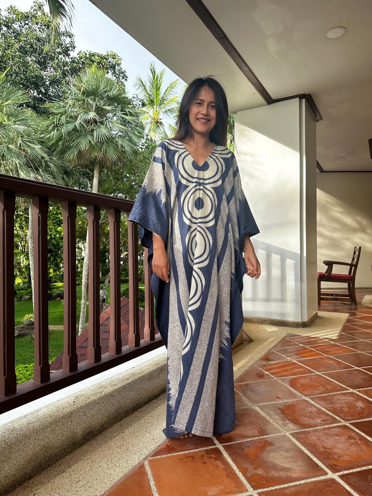 Evelyn Cotton Kaftan in Indigo Echoeye-E-105-Mala Handworks