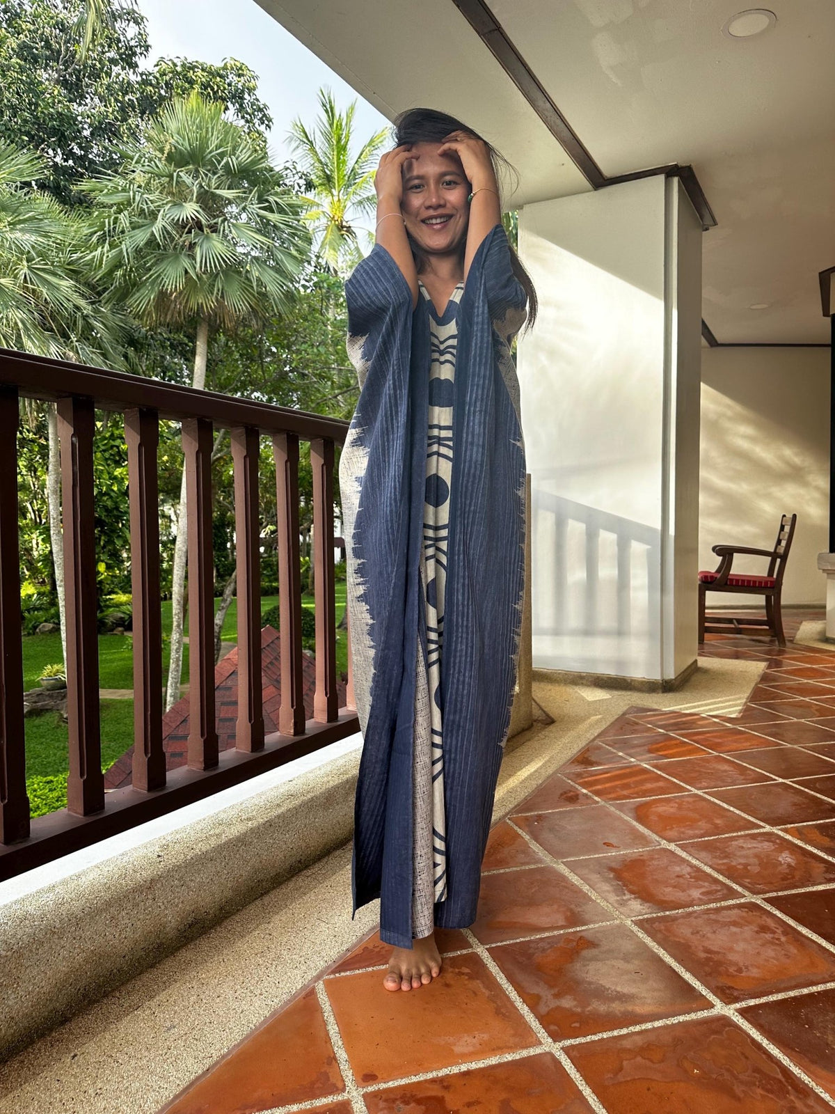 Evelyn Cotton Kaftan in Indigo Echoeye-E-105-Mala Handworks