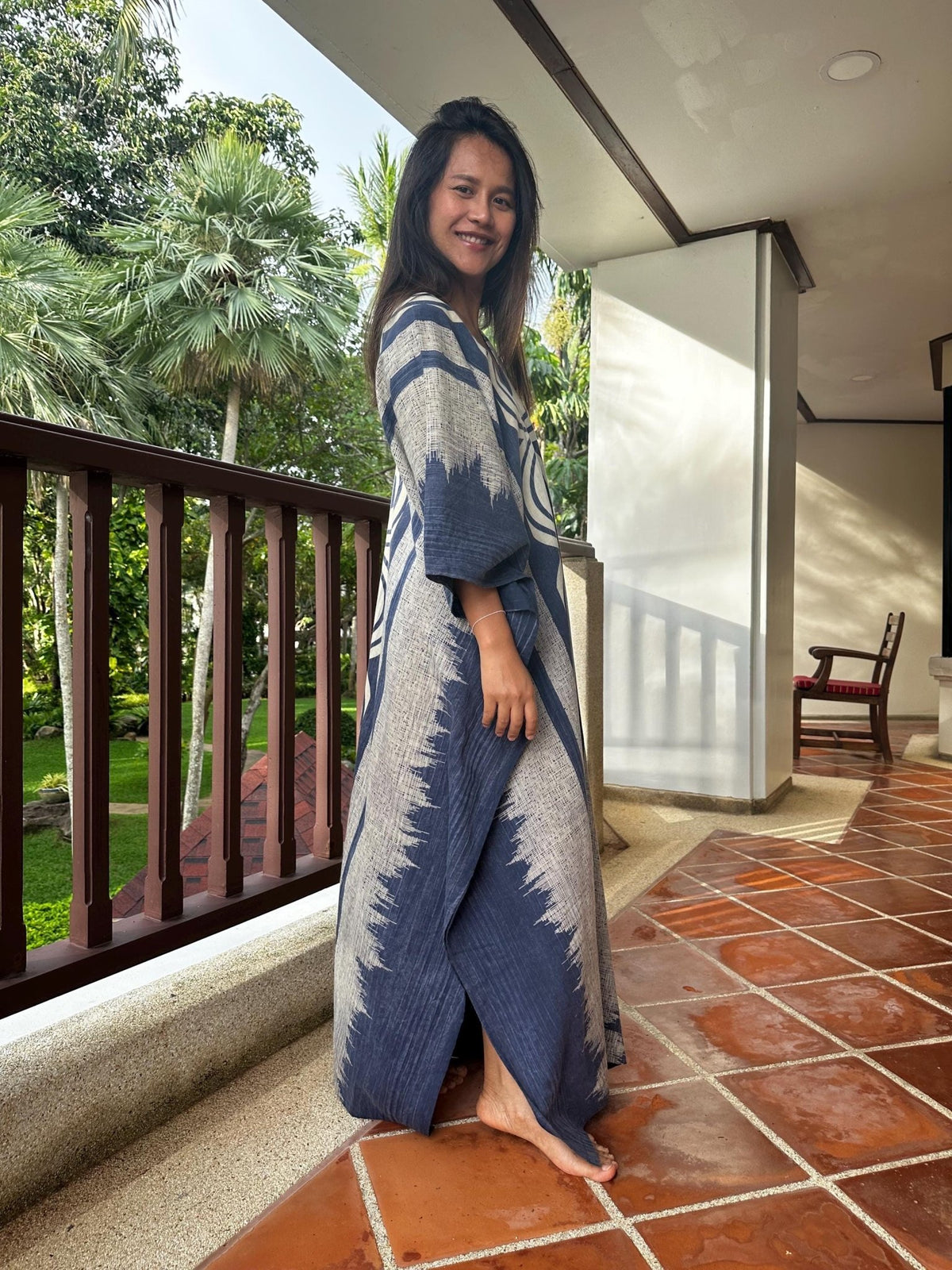 Evelyn Cotton Kaftan in Indigo Echoeye-E-105-Mala Handworks