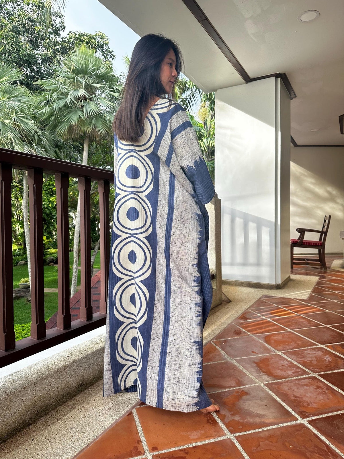 Evelyn Cotton Kaftan in Indigo Echoeye-E-105-Mala Handworks