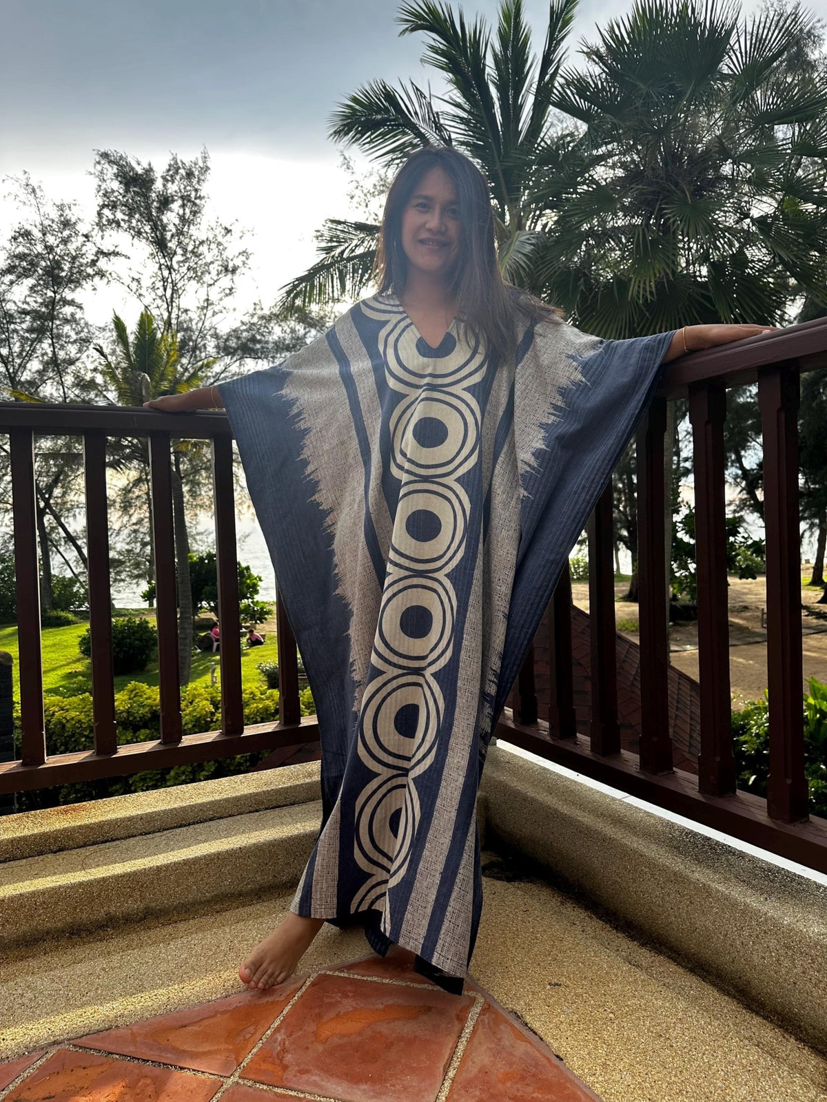 Evelyn Cotton Kaftan in Indigo Echoeye-E-105-Mala Handworks