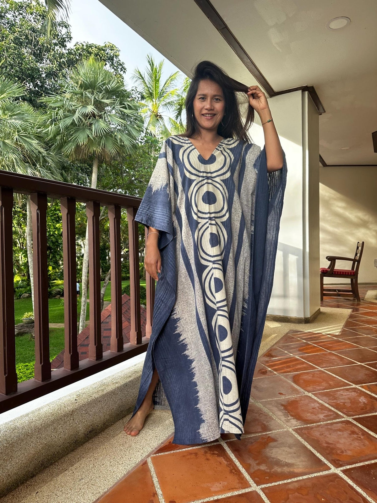 Evelyn Cotton Kaftan in Indigo Echoeye-E-105-Mala Handworks