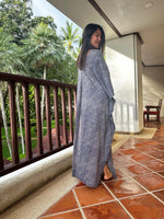 Evelyn Cotton Kaftan in Indigo Micro Lattice-E-108-Mala Handworks