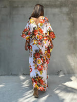 Evelyn Cotton Kaftan in White & Orange Floral-E-79-Mala Handworks