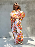 Evelyn Cotton Kaftan in White & Orange Floral-E-79-Mala Handworks