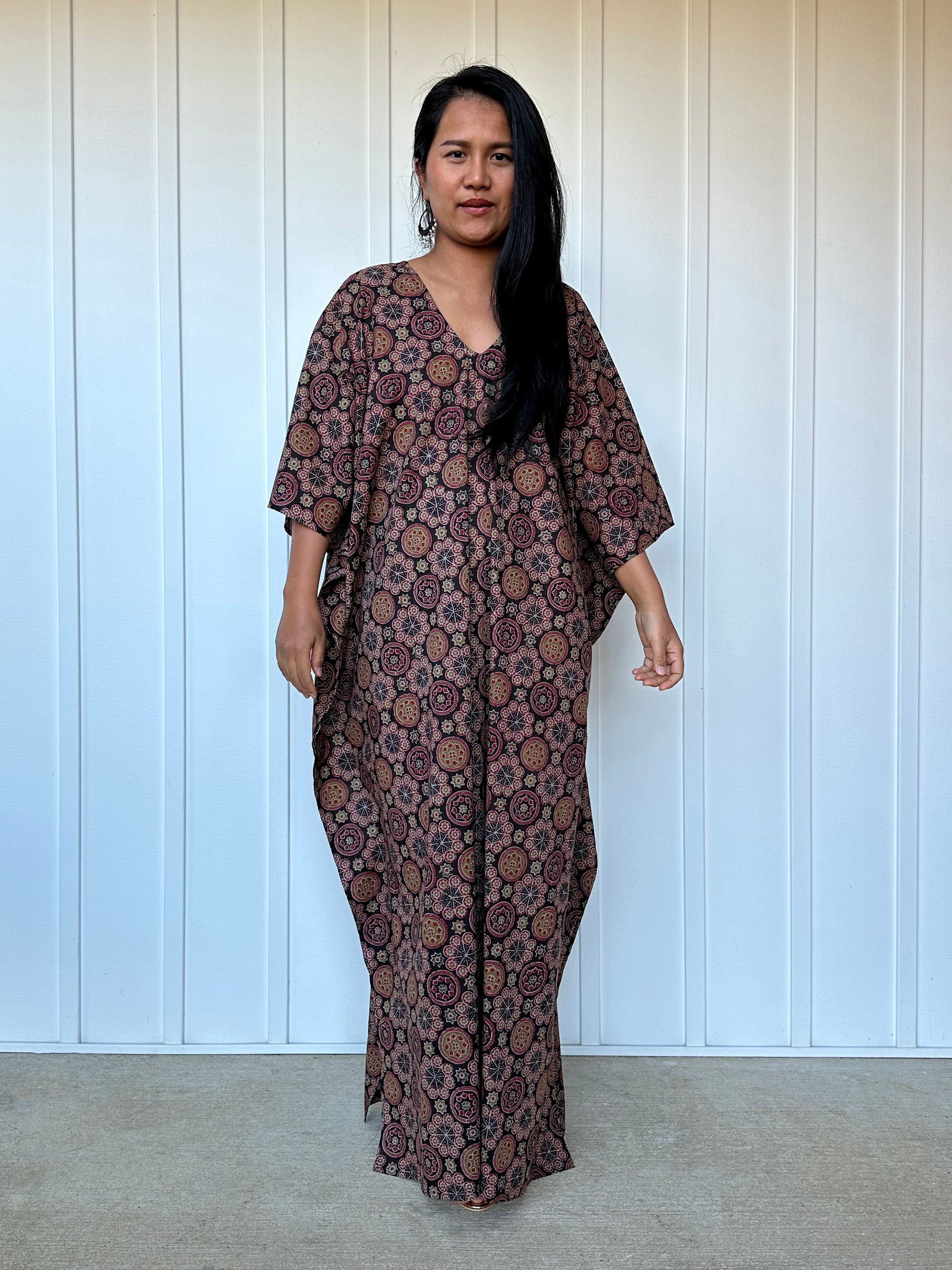 MALA handworks  Evelyn Kaftan in Black and Abstract Pattern