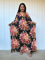 MALA handworks  Evelyn Kaftan in Black and Floral Pattern