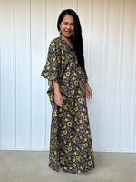 MALA handworks  56 Evelyn Kaftan in Black and Yellow Pattern