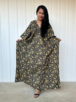 MALA handworks  56 Evelyn Kaftan in Black and Yellow Pattern