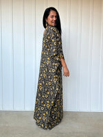 MALA handworks  56 Evelyn Kaftan in Black and Yellow Pattern