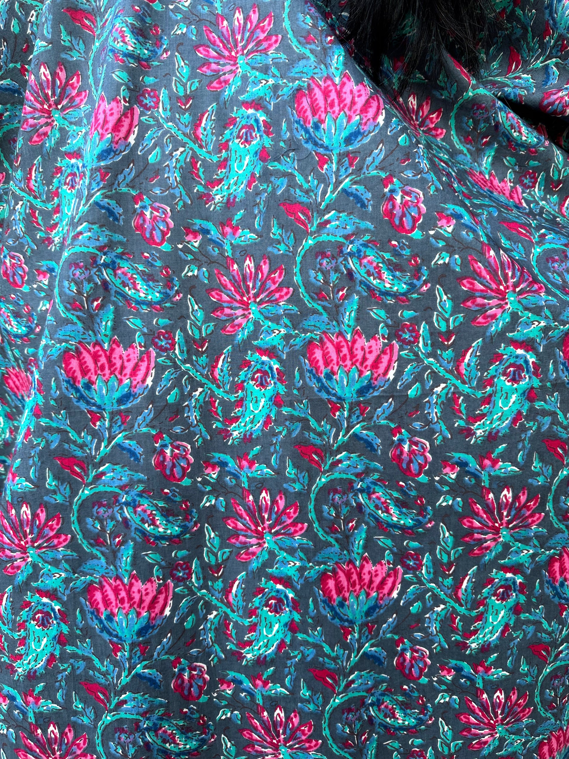MALA handworks  56 Evelyn Kaftan in Blue and Floral Pattern