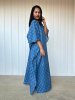 MALA handworks  56 Evelyn Kaftan in Blue and Floral Pattern