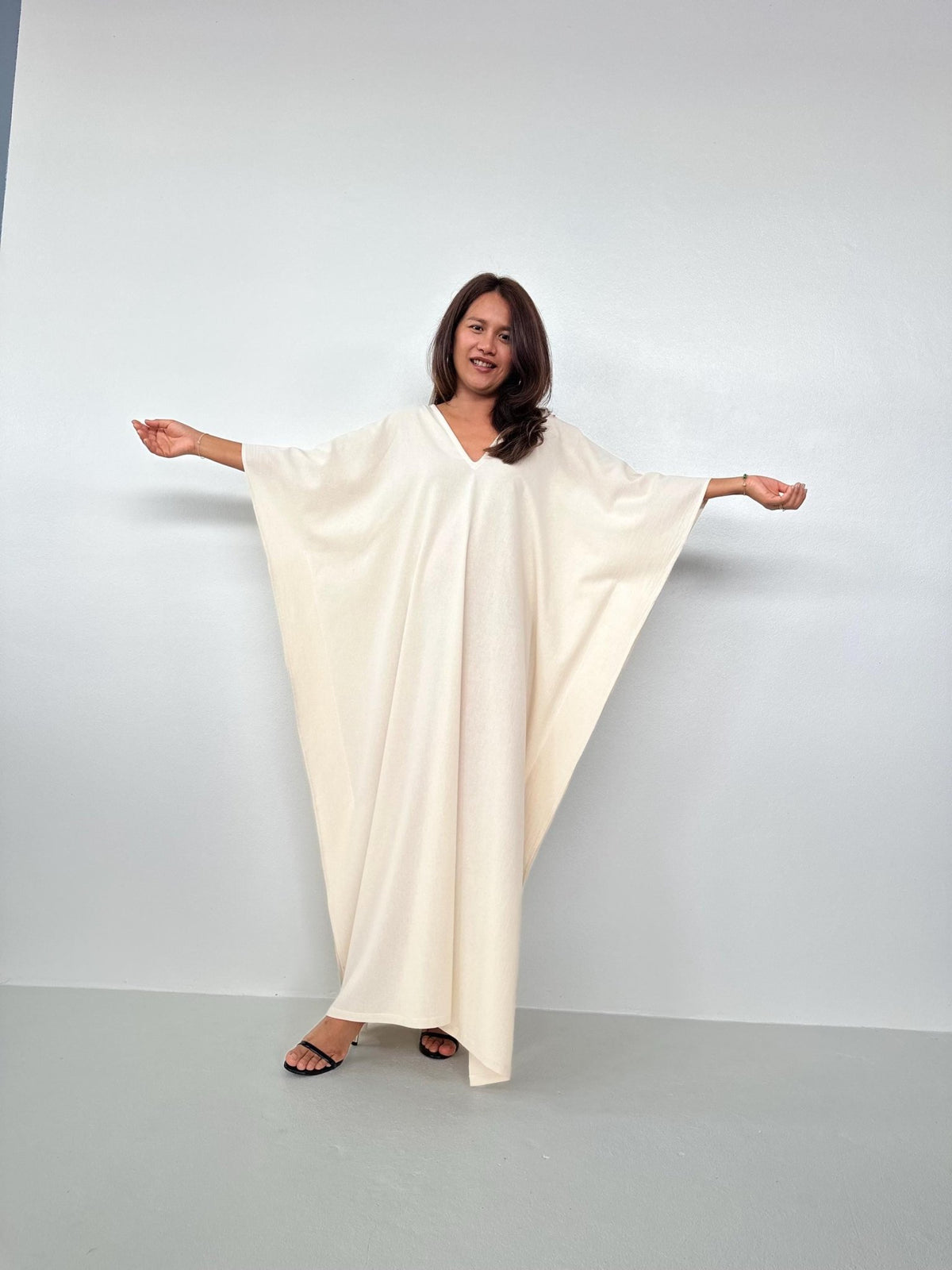 Evelyn Kaftan in Natural Ecru-E-107-50-Mala Handworks