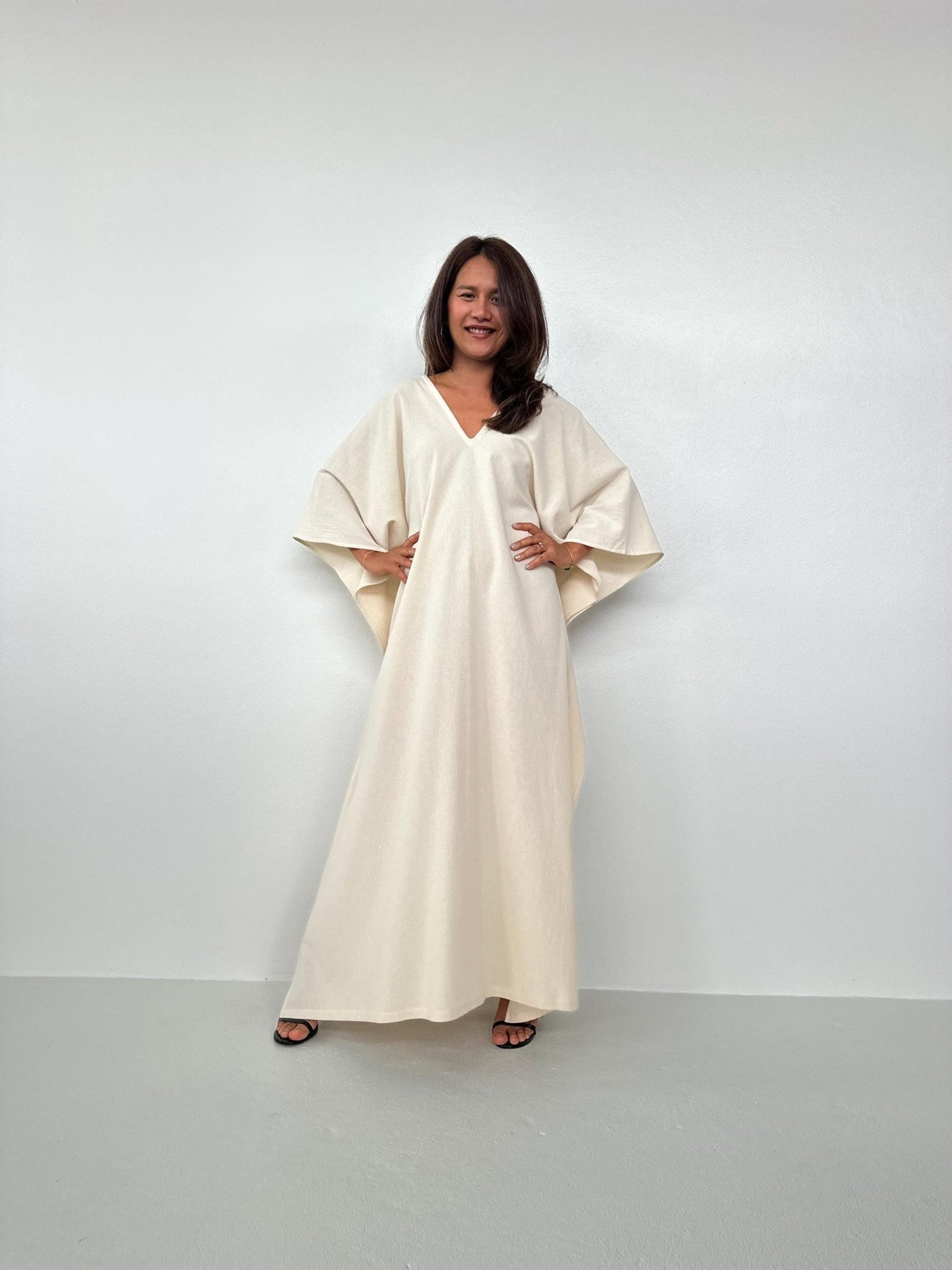 Evelyn Kaftan in Natural Ecru-E-107-50-Mala Handworks